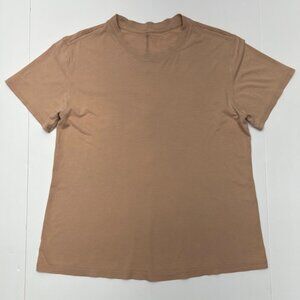 Lululemon Women's Tan Crew Neck Short Sleeve T-Shirt Cotton Blend NO SIZE TAG